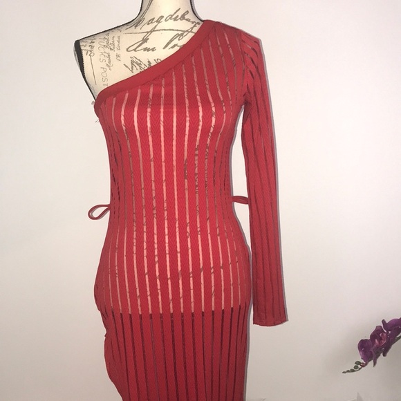 Statuette Red One Shoulder Dress Size Large - Picture 1 of 7